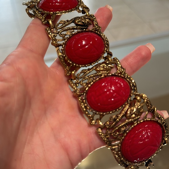 Vintage Selro Egyptian Scarab Bracelet and Earrings - Picture 3 of 13